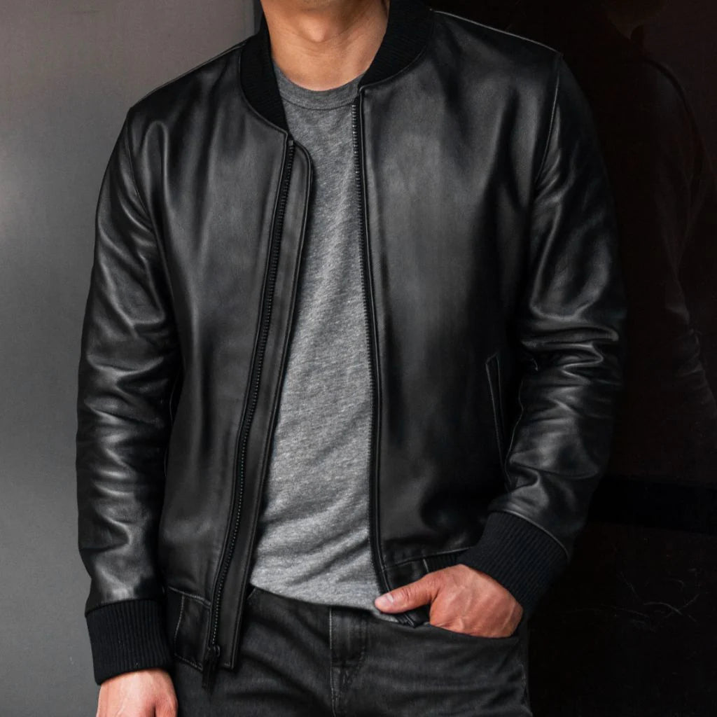 Addison Signature Leather Bomber Jacket