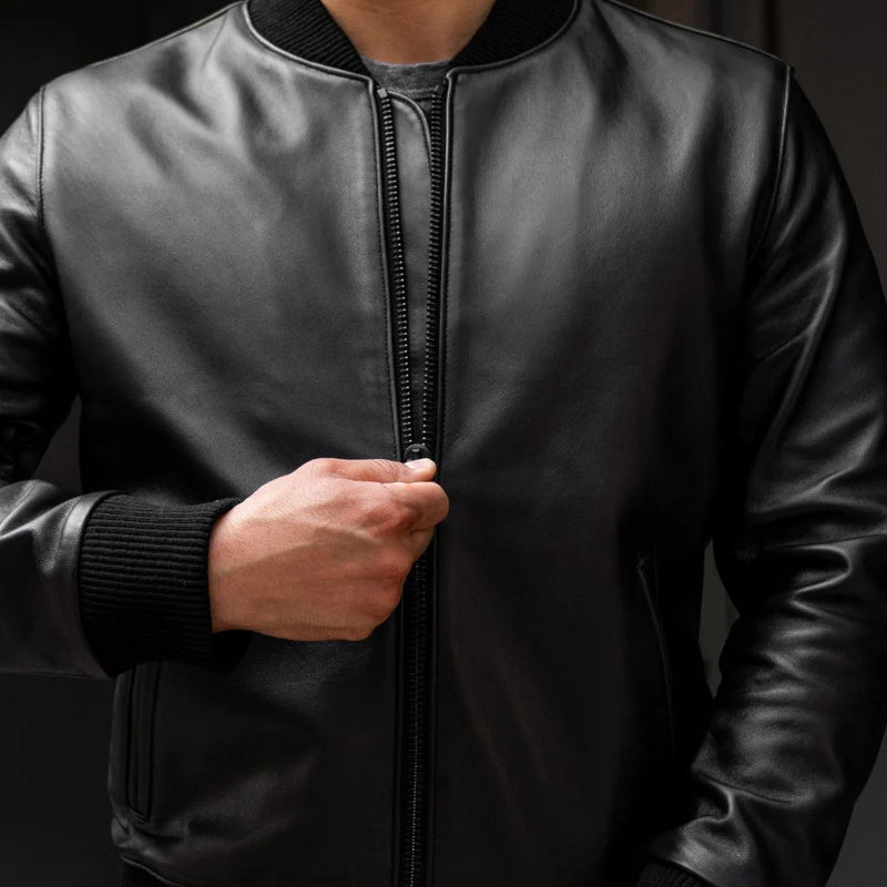 Addison Signature Leather Bomber Jacket