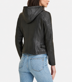 Hooded Women’s Biker Leather Jacket