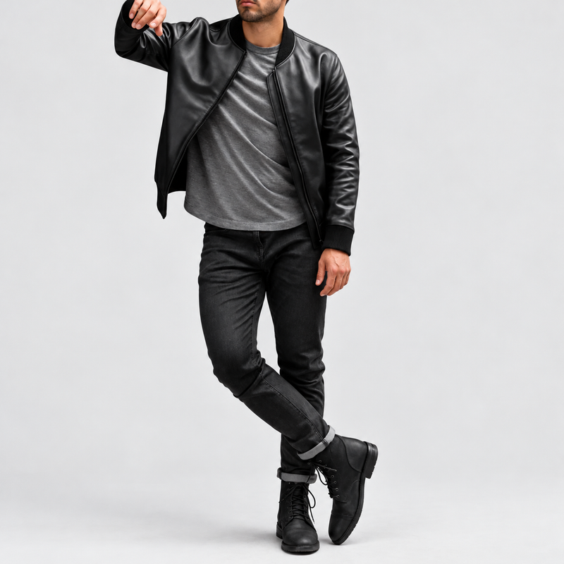 Addison Signature Leather Bomber Jacket