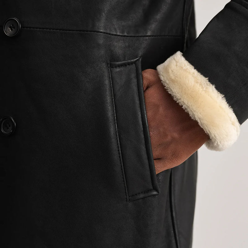 Charles Tumbled Shearling D-Breasted Coat