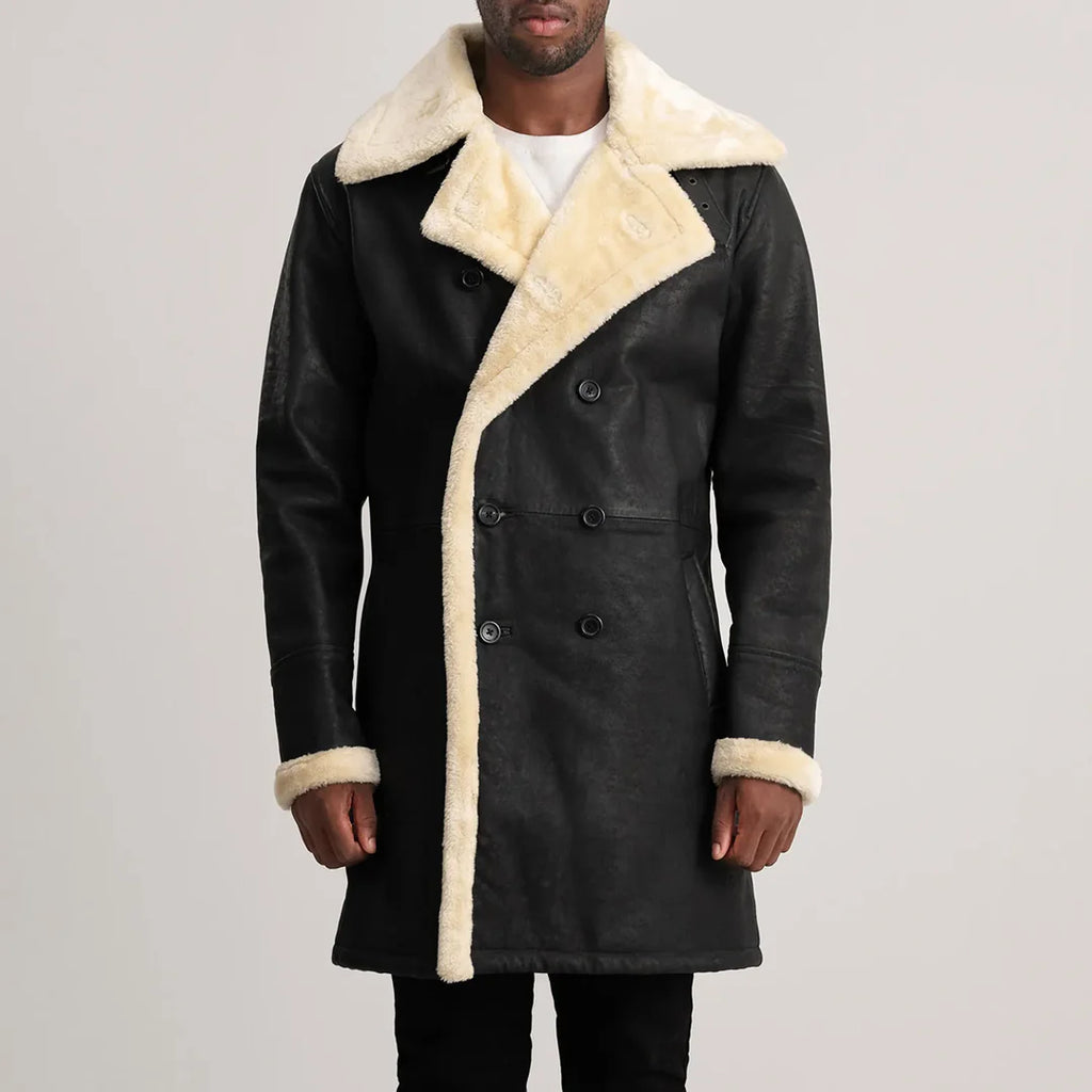 Charles Tumbled Shearling D-Breasted Coat