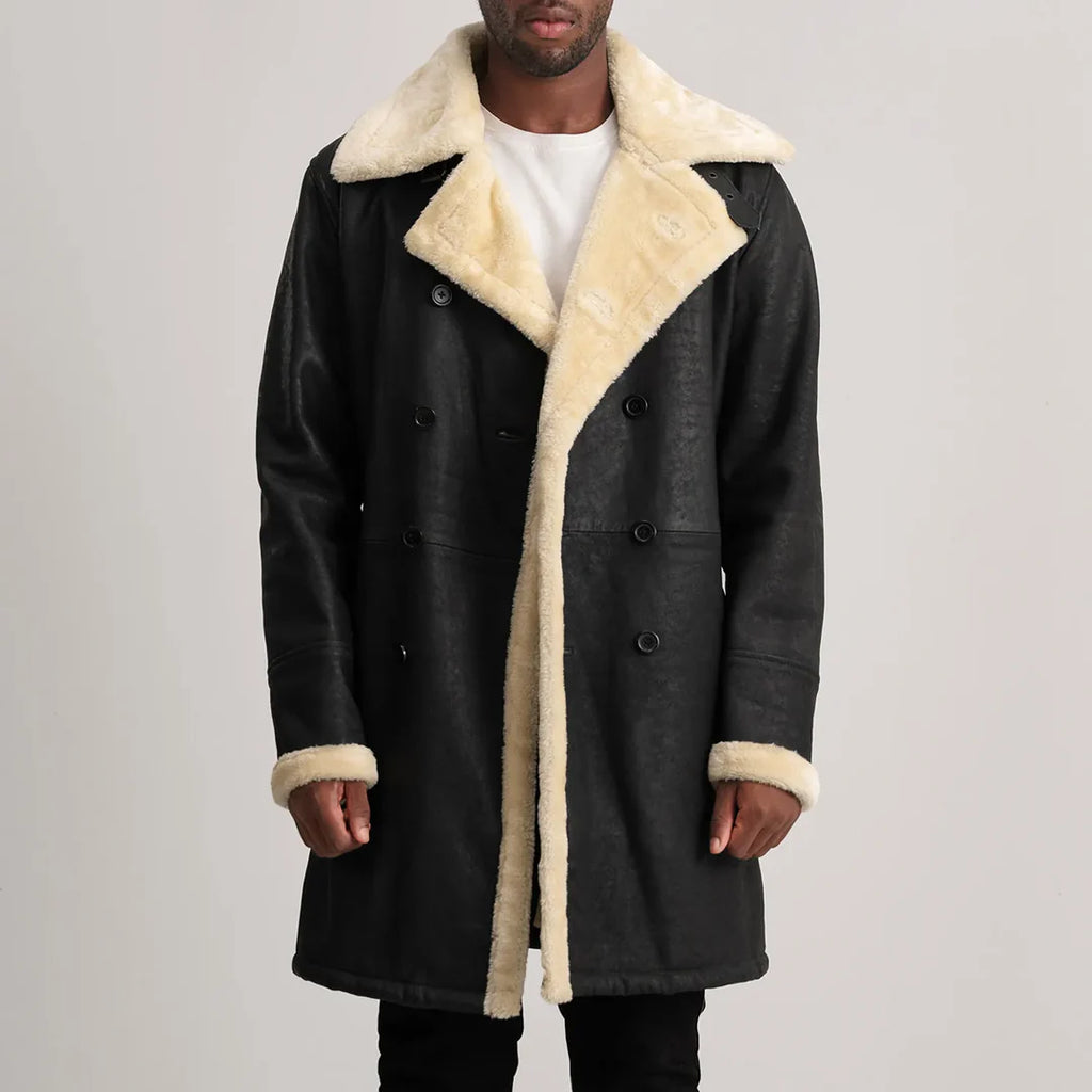 Charles Tumbled Shearling D-Breasted Coat