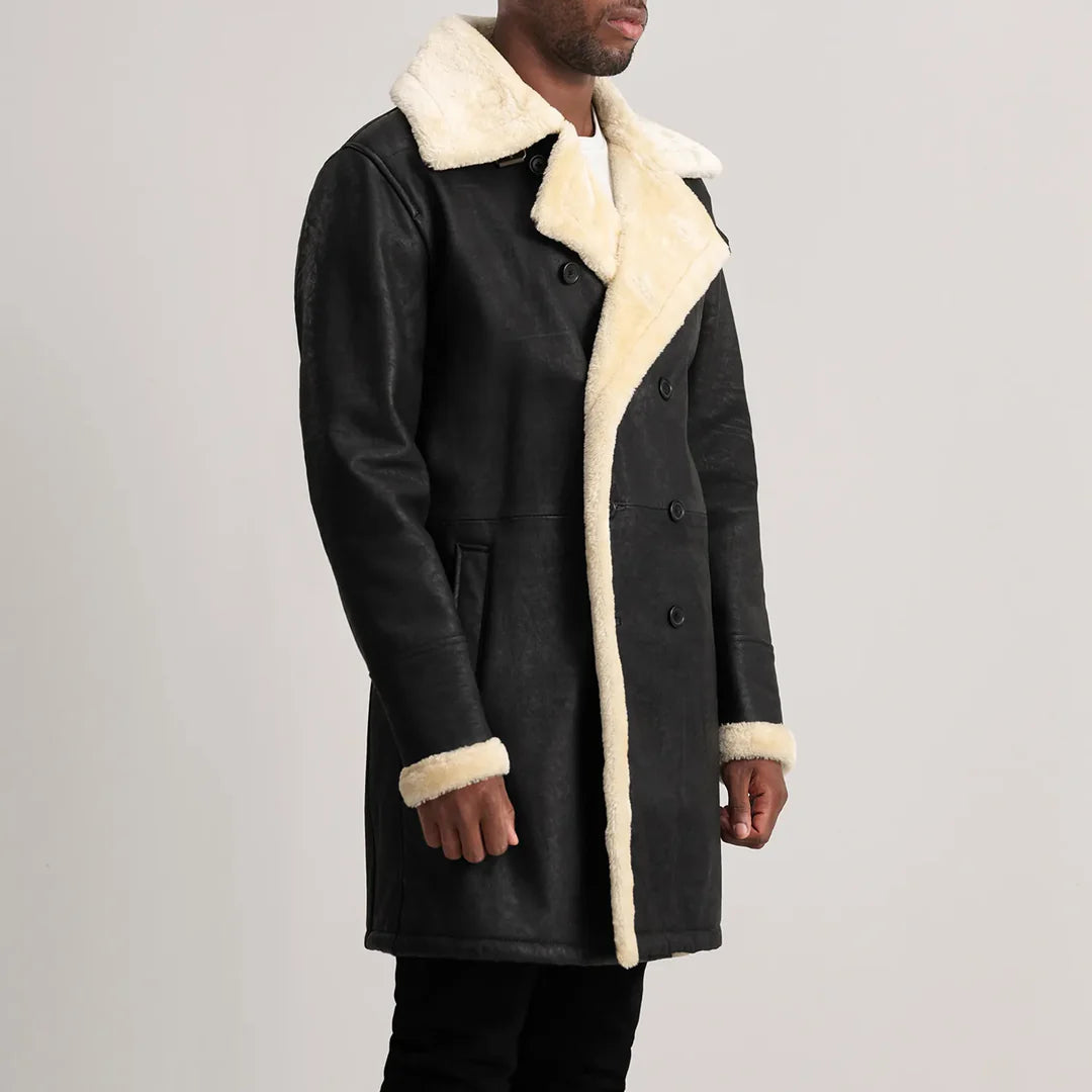 Charles Tumbled Shearling D-Breasted Coat