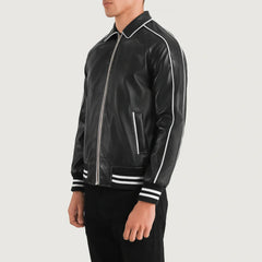Damon Charcoal Leather Varsity Jacket