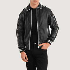 Damon Charcoal Leather Varsity Jacket