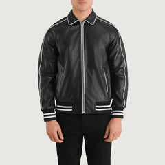 Damon Charcoal Leather Varsity Jacket