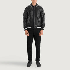 Damon Charcoal Leather Varsity Jacket