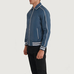 Damon Azure Leather Varsity Jacket