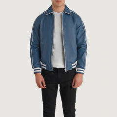 Damon Azure Leather Varsity Jacket