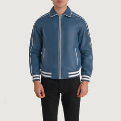 Damon Azure Leather Varsity Jacket