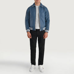 Damon Azure Leather Varsity Jacket
