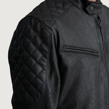 Ragnar Tumbled Leather Biker Jacket Onyx for Men