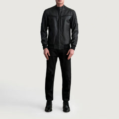 Sven Tumbled Black Leather Biker Jacket