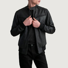Sven Tumbled Black Leather Biker Jacket