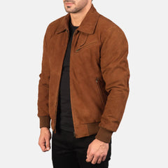 Tomchi Tan Suede Bomber Leather Jacket
