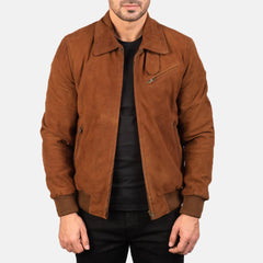 Tomchi Tan Suede Bomber Leather Jacket
