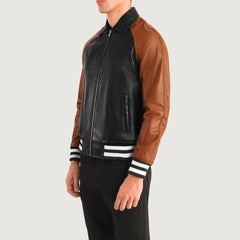 Walton Obsidian Mocha Leather Varsity Jacket