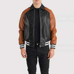 Walton Obsidian Mocha Leather Varsity Jacket