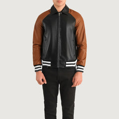 Walton Obsidian Mocha Leather Varsity Jacket
