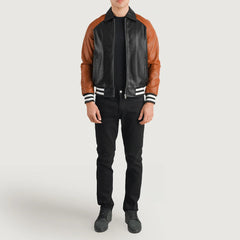 Walton Obsidian Mocha Leather Varsity Jacket