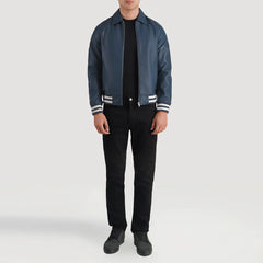 Walton Azure Leather Varsity Jacket
