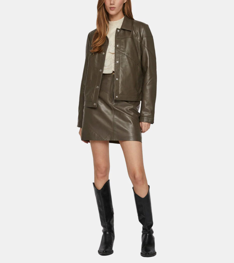 Liora Olive Green Leather Jacket