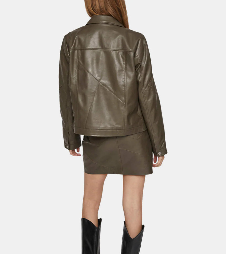 Liora Olive Green Leather Jacket