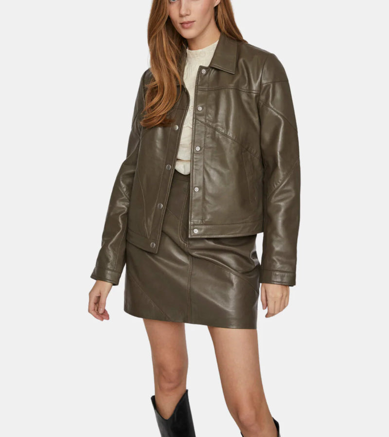 Liora Olive Green Leather Jacket