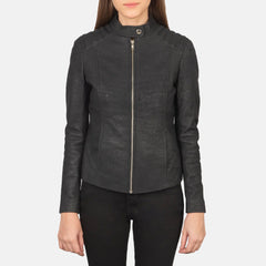 Charcoal Kelsee Distressed Leather Biker Jacket
