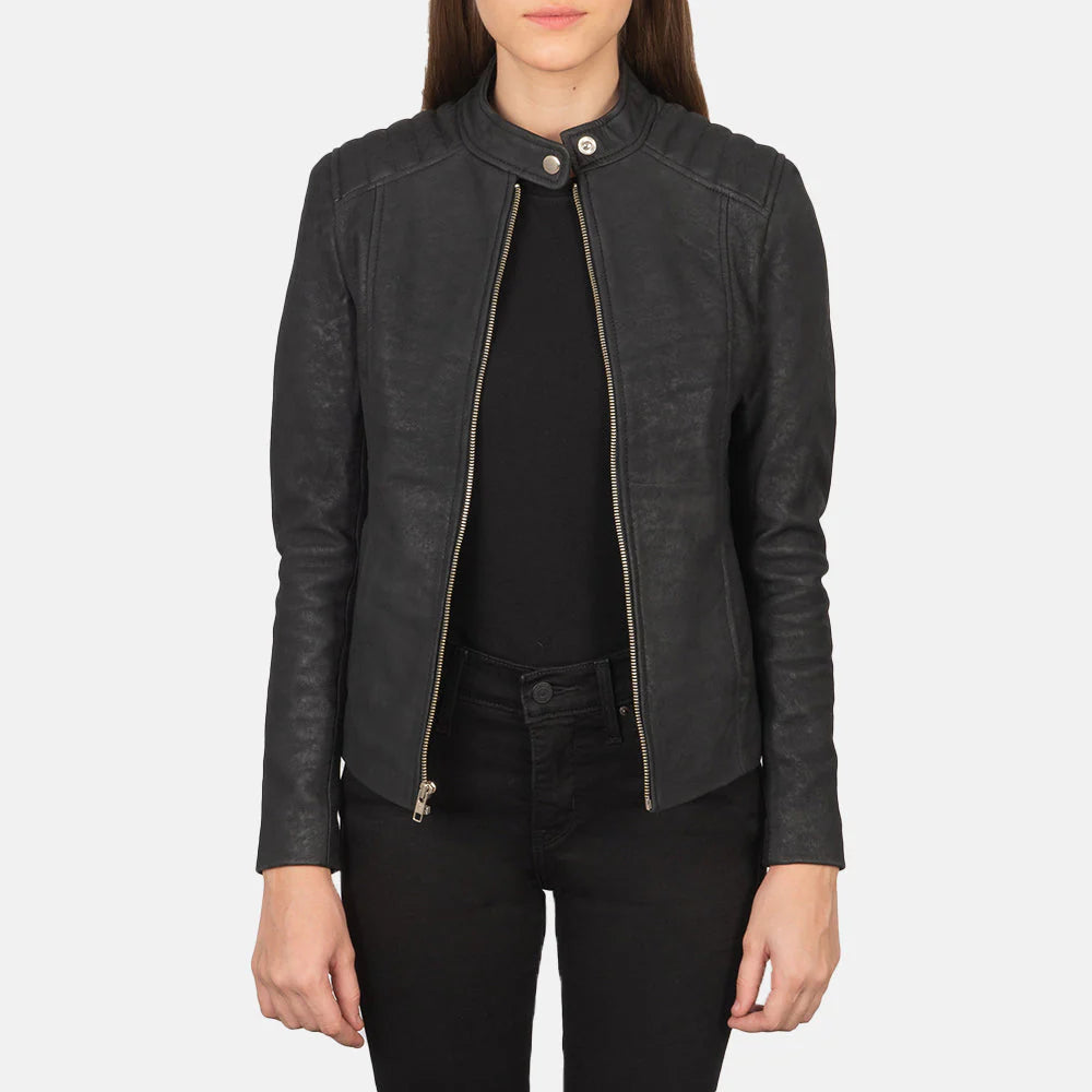 Charcoal Kelsee Distressed Biker Jacket