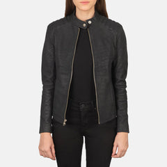 Charcoal Kelsee Distressed Leather Biker Jacket
