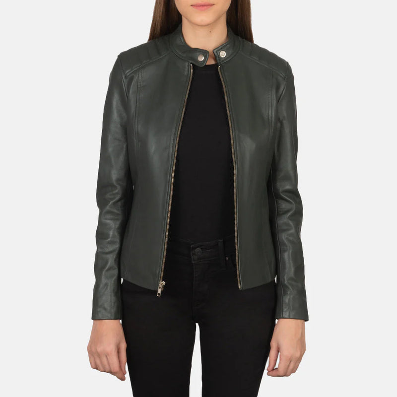 Kelsee Emerald Leather Biker Jacket