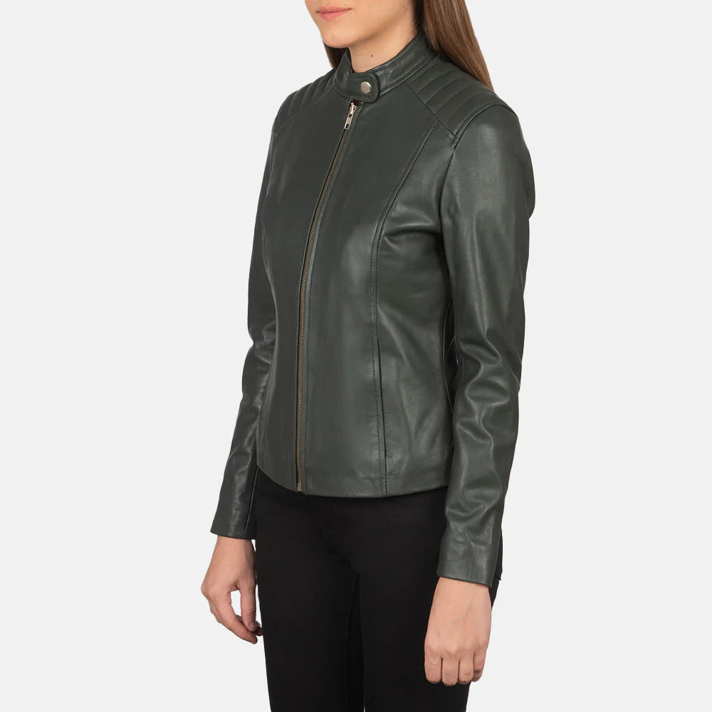Kelsee Emerald Leather Biker Jacket