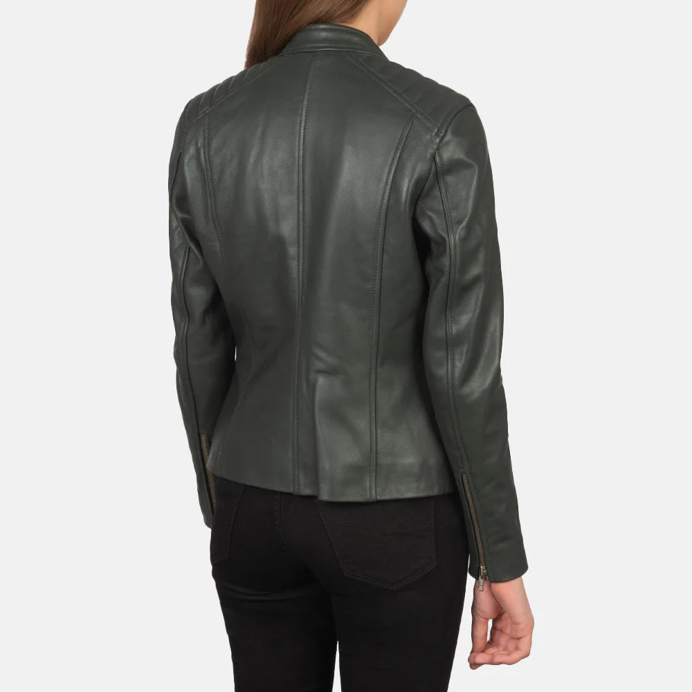 Kelsee Emerald Leather Biker Jacket