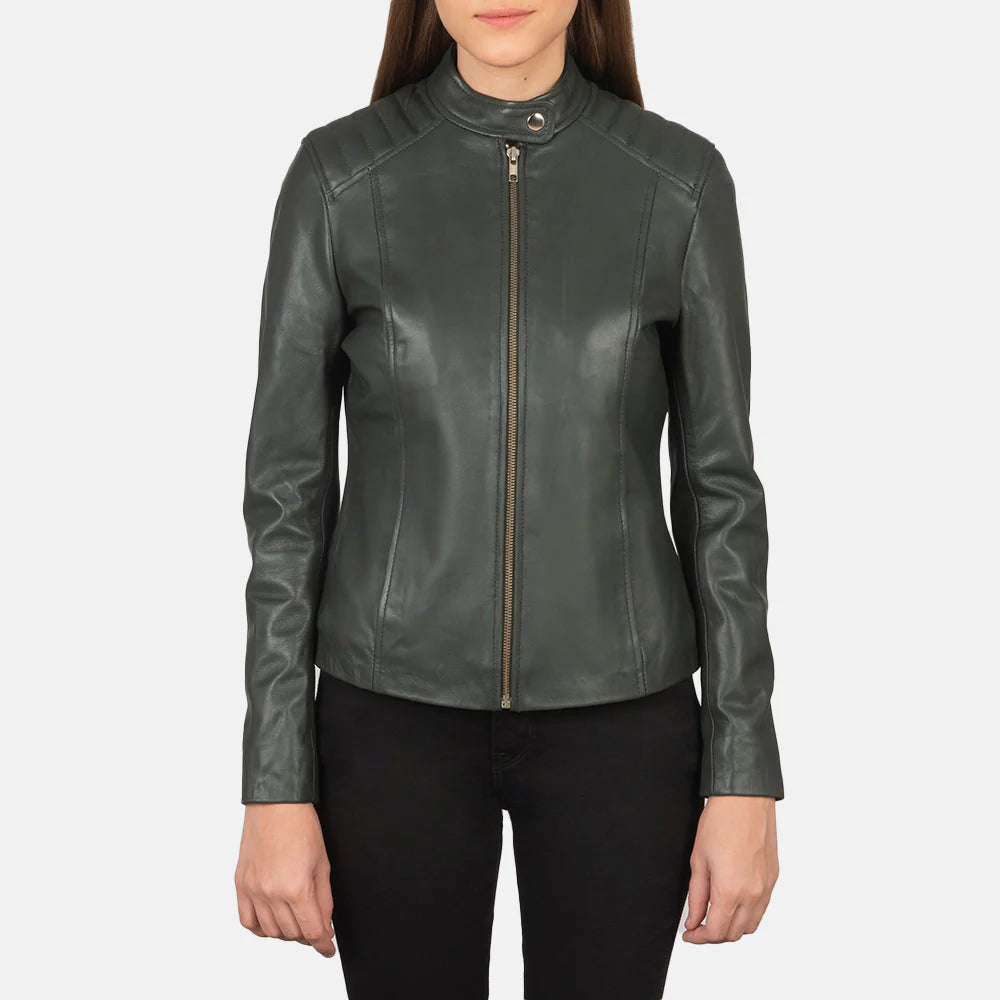 Kelsee Emerald Leather Biker Jacket