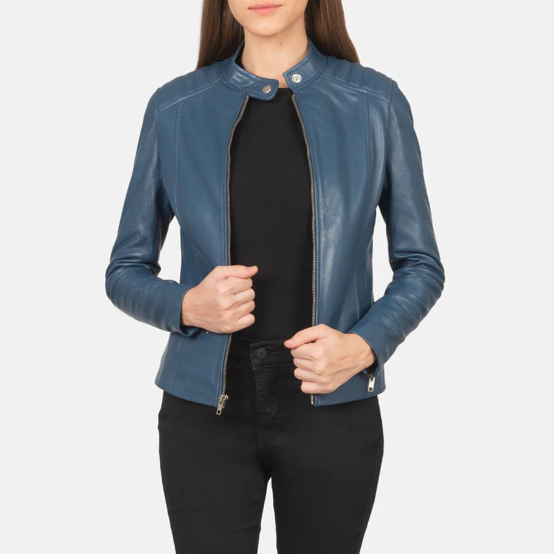 Kelsee Sapphire Leather Biker Jacket