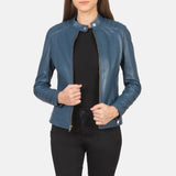Kelsee Sapphire Leather Biker Jacket