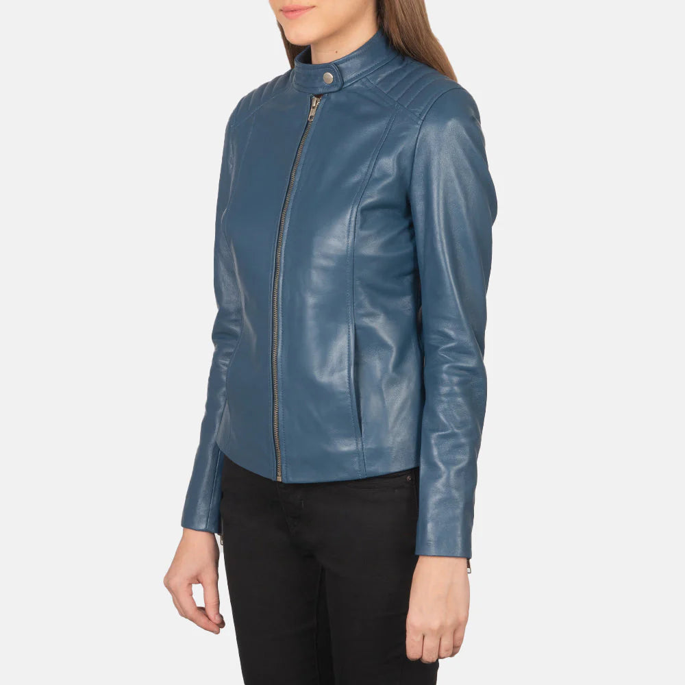 Kelsee Sapphire Leather Biker Jacket