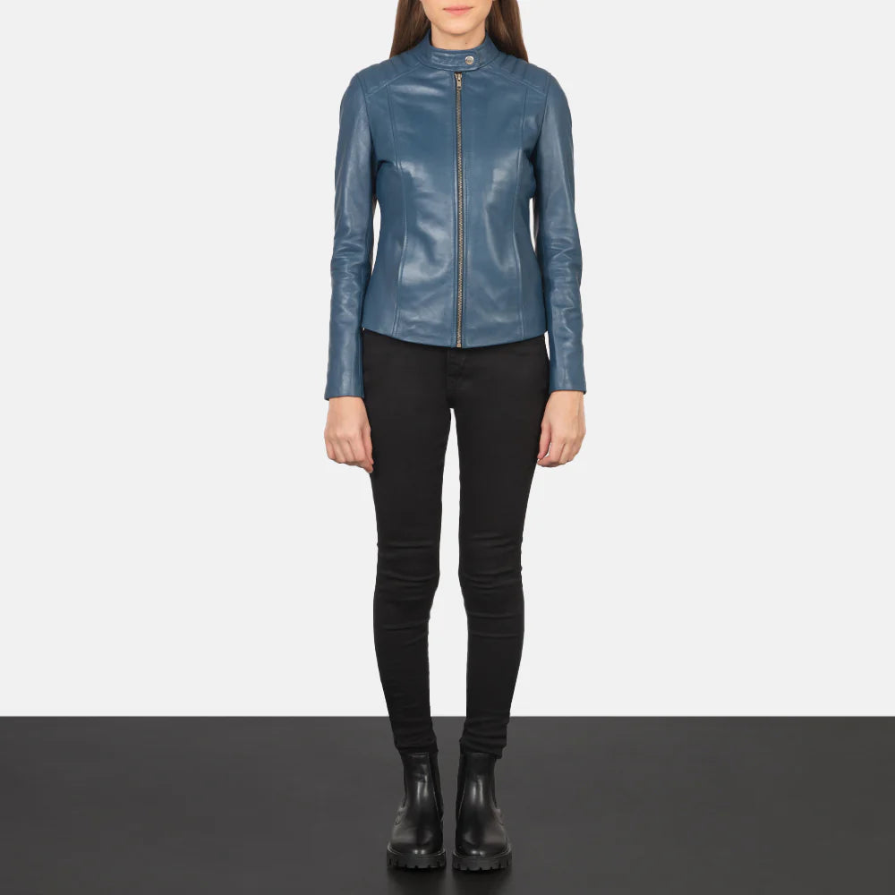 Kelsee Sapphire Leather Biker Jacket