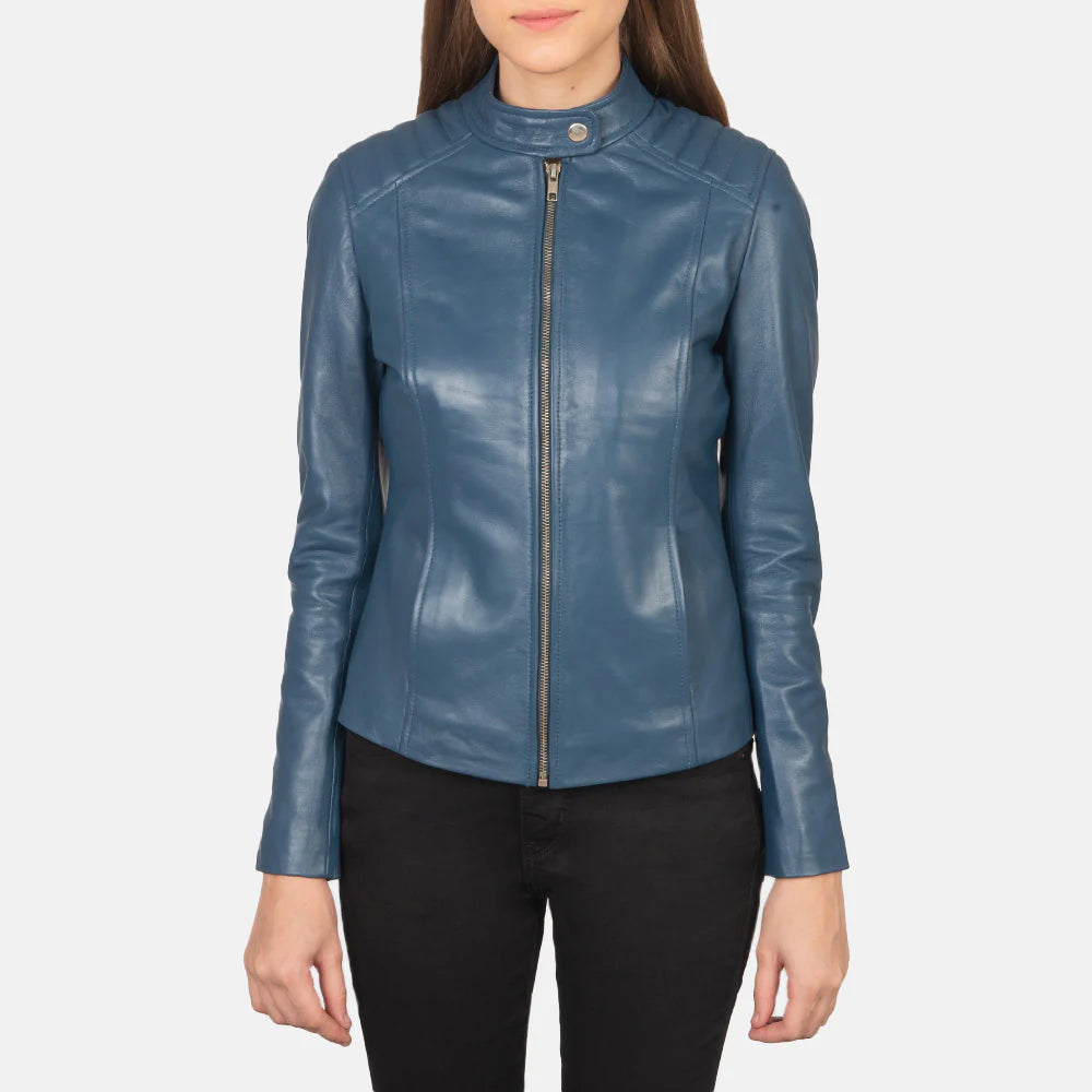 Kelsee Sapphire Leather Biker Jacket
