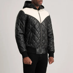 Norman Black Hooded Puffer Leather Jacket