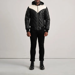 Norman Black Hooded Puffer Leather Jacket