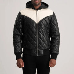 Norman Black Hooded Puffer Leather Jacket