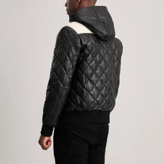 Norman Black Hooded Puffer Leather Jacket