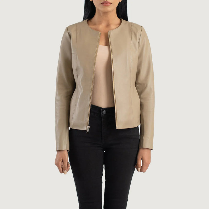 Sand Elixir Collarless Leather Jacket