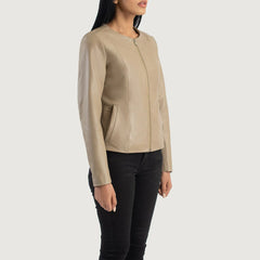 Sand Elixir Collarless Leather Jacket