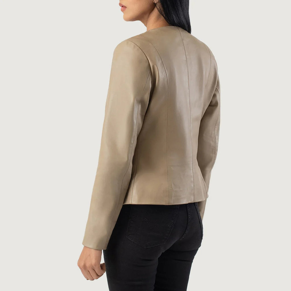 Sand Elixir Collarless Leather Jacket