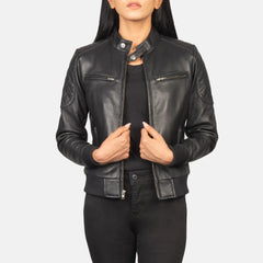Onyx Veil Leather Bomber Jacket