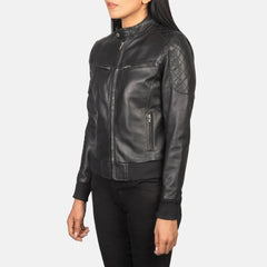 Onyx Veil Leather Bomber Jacket